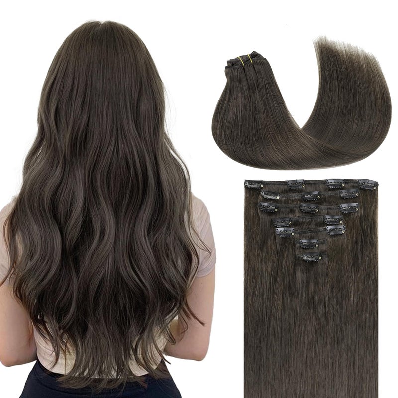 GOO GOO Clip in Hair Extensions Real Human Hair Remy Human Hair Extensions Clip ins for Women Natural Human Hair 20inch 120g 7Pcs 1C Mocha Brown